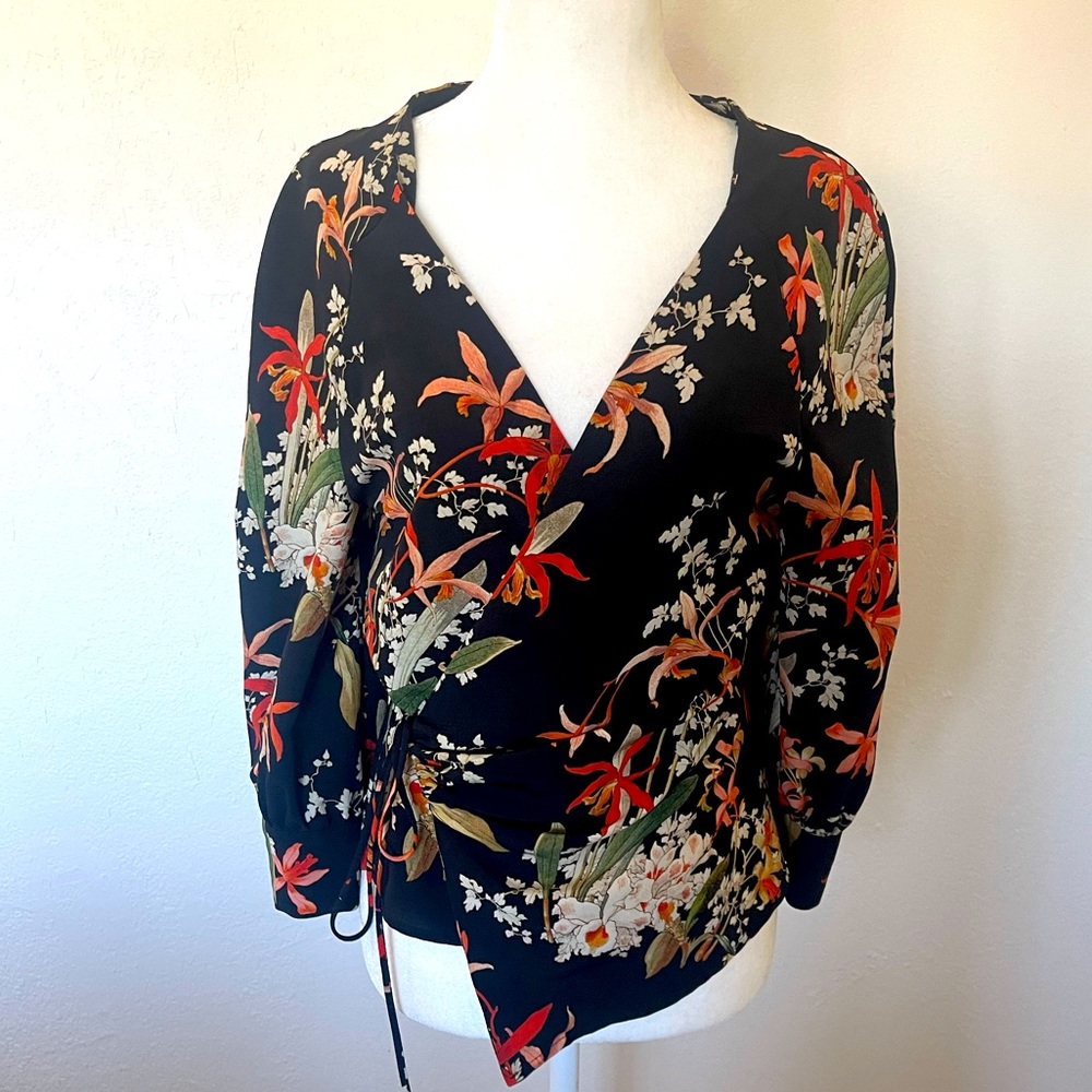 Mango floral print wrap blouse